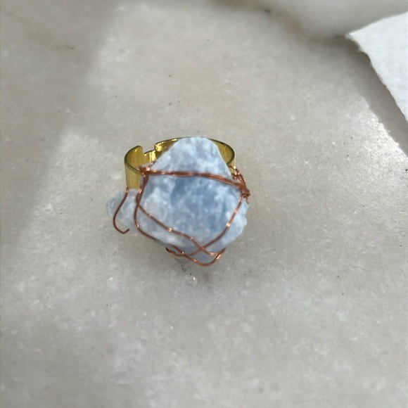 Blue Calcite Hand Wrapped Copper Wire Ring - Picture 7 of 7
